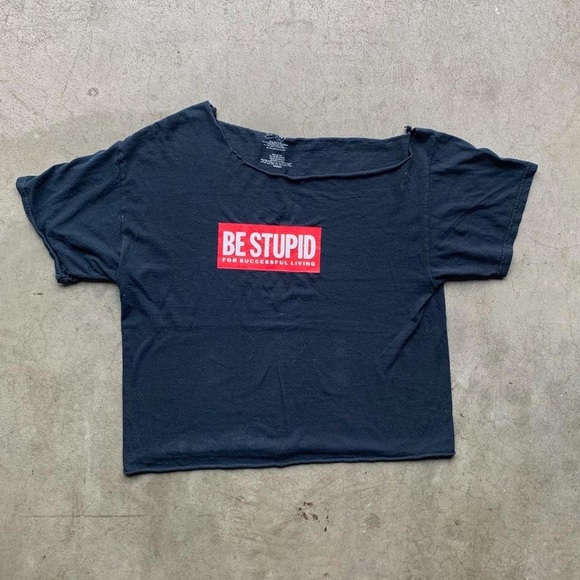 Black & Red S/S "Be Stupid" Diesel Campaign DIY Cropped T and Scoop Neck - Picture 1 of 3